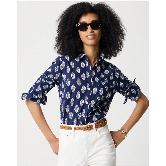 J.Crew The Perfect Button Down Poplin Long Sleeve Shirt Women’s Size 6 Navy Blue - Picture 2 of 12